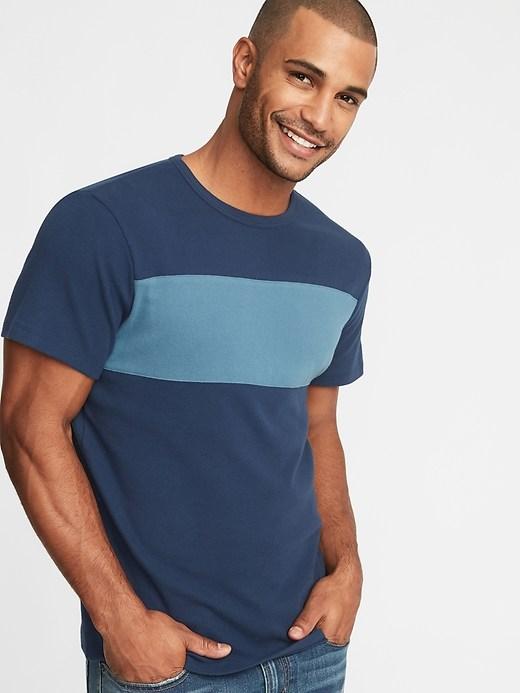 Old Navy Mens Plush-knit Pieced Chest-block Tee For Men In The Navy Size Xs