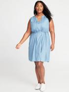 Old Navy Womens Plus-size Tie-neck Swing Dress Light Wash Size 2x