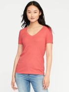 Old Navy Semi Fitted Classic V Neck Tee For Women - Coral Tropics