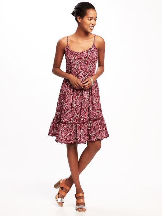 Old Navy Pom Pom Trim Swing Dress For Women - Burgundy Combo