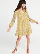 Old Navy Womens Boho Tassel-tie Swing Dress For Women Yellow Print Size Xxl