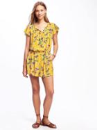 Old Navy Flutter Sleeve Cinched Waist Romper For Women - Yellow Print