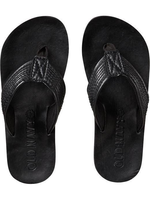 Old Navy Mens Faux Leather Flip Flops - Black
