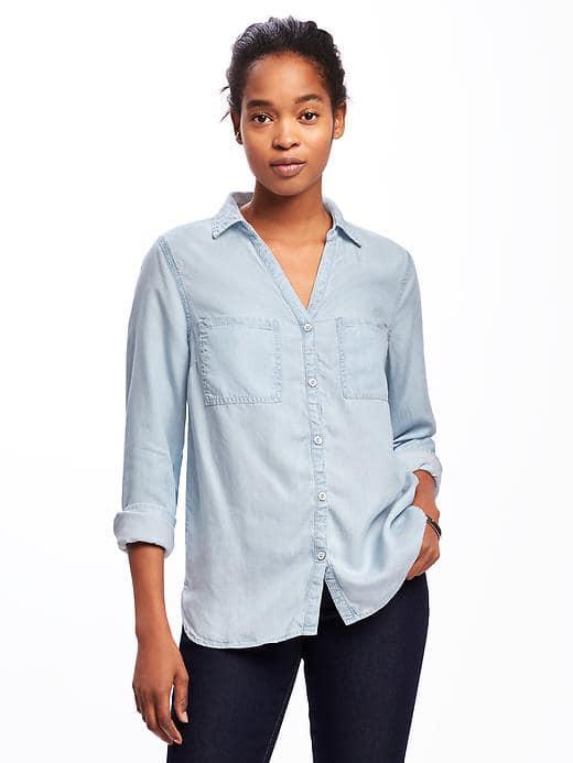 Old Navy Classic Chambray Tencel Shirt For Women - Baby Blue
