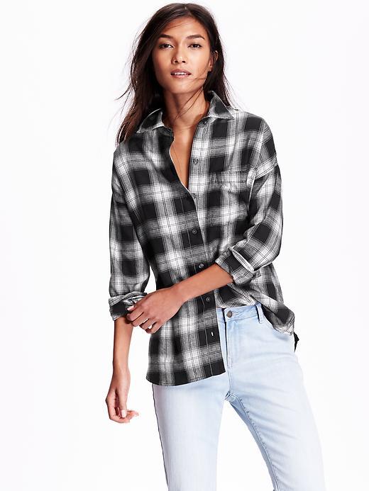Old Navy Womens Plaid Flannel Boyfriend Shirt Size L Tall - Faded Black
