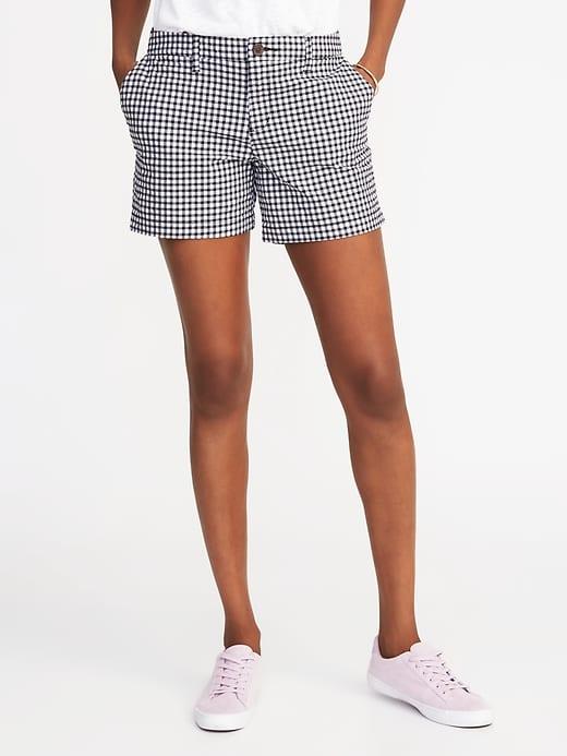 Old Navy Womens Mid-rise Everyday Gingham Seersucker Shorts For Women (5) Gingham Size 14