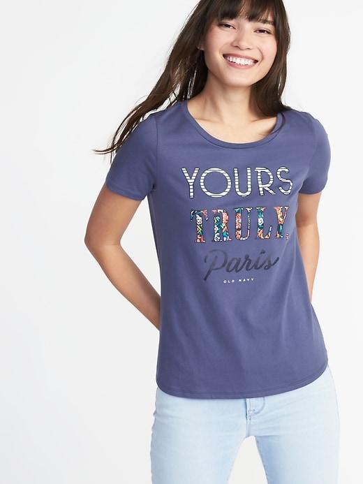 Old Navy Womens Everywear Graphic Tee For Women Yours Truly, Paris Size M