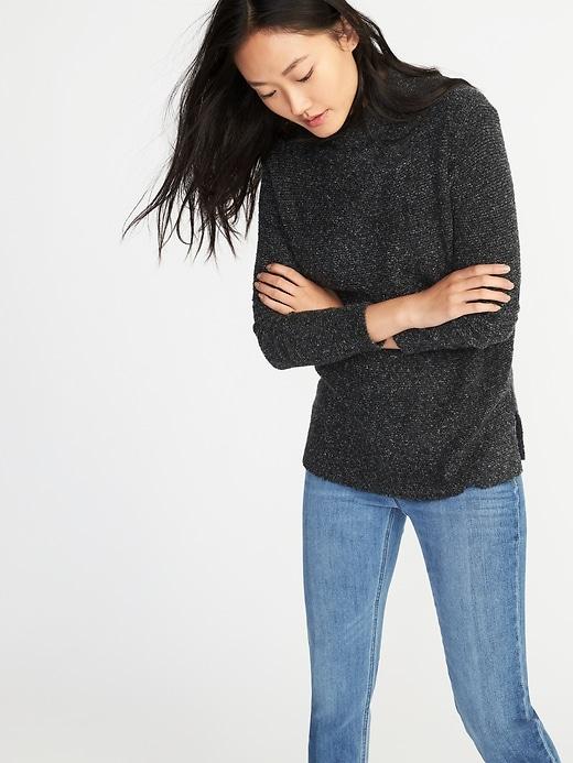 Old Navy Womens Mock-neck Boucl Sweater For Women Green Stripe Size Xl