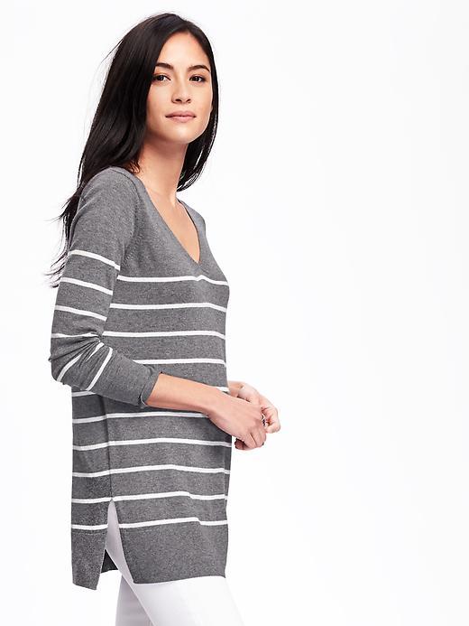 Old Navy Relaxed V Neck Tunic For Women - Gray Stripe