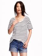 Old Navy Short Sleeve Linen Blend Boyfriend Tee For Women - O.n. New Black Stripe