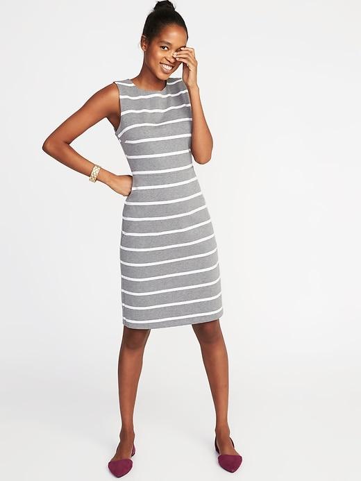 Old Navy Womens Sleeveless Ponte-knit Sheath Dress For Women Gray Stripe Size L