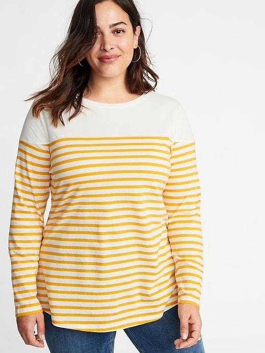 Old Navy Womens Everywear Plus-size Striped Tee Lemon Stripe Size 1x