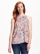 Old Navy High Neck Trapeze Tank For Women - Gray Floral Print