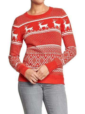 Old Navy Womens Fair Isle Sweaters - Red