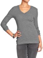 Old Navy Womens Perfect V Neck Tees - Charcoal Stripe