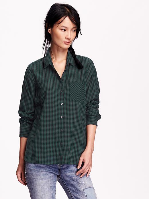 Old Navy Womens Gingham Shirt Size L - Green Gingham