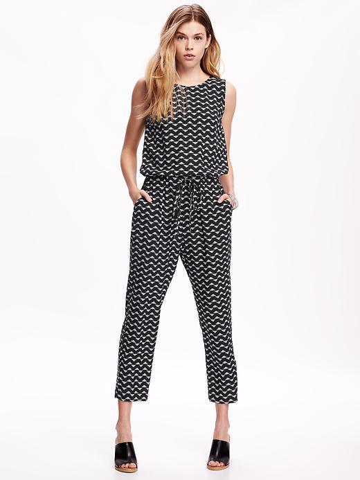 Old Navy Printed V Back Romper For Women - Black Print