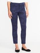 Old Navy Mid Rise Jacquard Sateen Pixie Ankle Pants For Women - Blue Jacquard