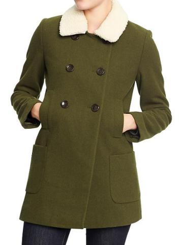 Old Navy Old Navy Womens Double Breasted Wool Blend Coats - Olive Green
