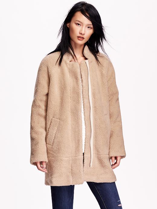 Old Navy Womens Long Sherpa Coat Size L - Sandman