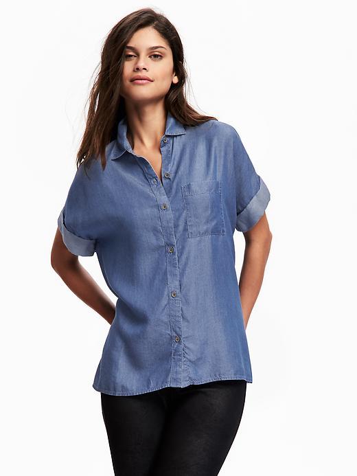 Old Navy Relaxed Cuffed Sleeve Tencel Shirt For Women - Sheri