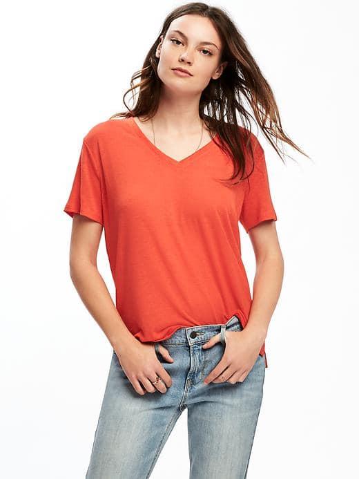Old Navy Linen Blend Boyfriend Tee For Women - Hot Tamale