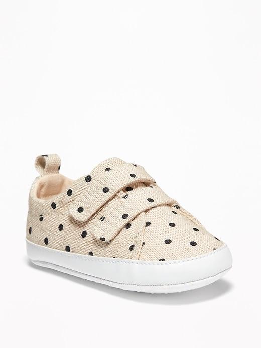 Linen-blend Polka-dot Secure-strap Sneakers
