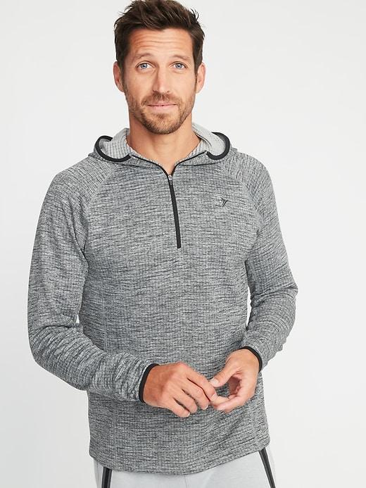 Old Navy Mens Go-warm Textured 1/4-zip Hoodie For Men Light Gray Heather Size M
