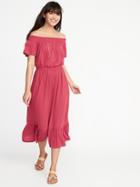 Old Navy Womens Off-the-shoulder Waist-defined Midi Dress For Women Red Size L