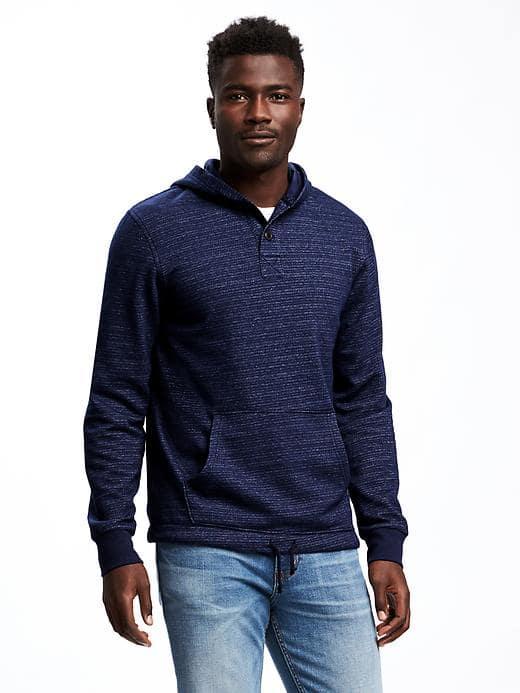 Old Navy Fleece Henley Hoodie For Men - Navy Stripe
