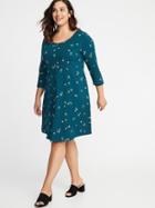 Old Navy Womens Fit & Flare Plus-size Scoop-neck Dress Teal Floral Ground Size 4x