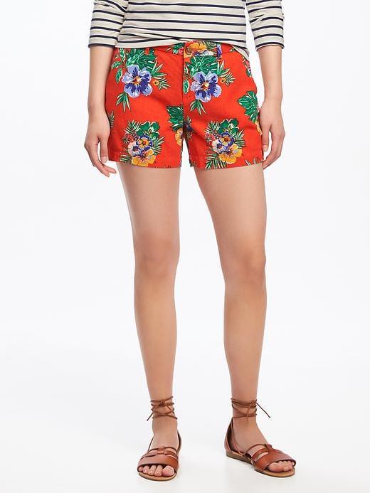Old Navy Womens Mid-rise Printed Linen-blend Shorts For Women - 3.5 Inch Inseam Red Floral - 3.5 Inch Inseam Red Floral Size 6