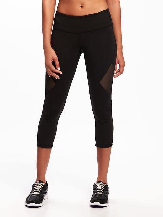 Old Navy Go Dry Compression Mesh Panel Crops For Women - Black