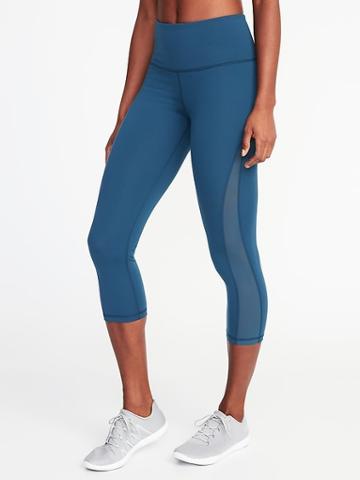 Old Navy Womens High-rise Side-mesh Compression Crops For Women Sea Something Size M