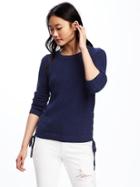 Old Navy Relaxed Textured Lace Up Sweater For Women - Night Flight