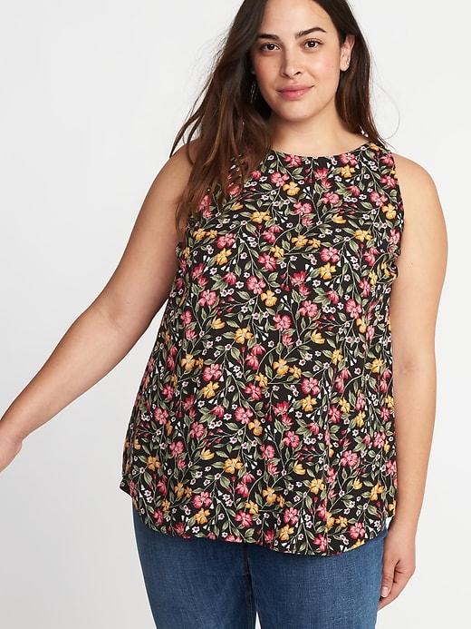 Old Navy Womens High-neck Plus-size Floral Swing Top Black Floral Size 4x