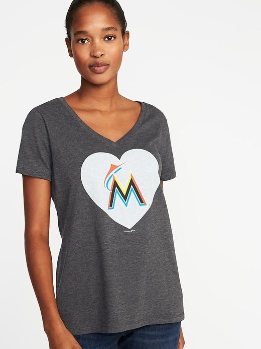 Old Navy Womens Mlb Team-heart V-neck Tee For Women Miami Marlins Size S