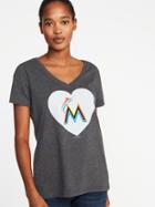 Old Navy Womens Mlb Team-heart V-neck Tee For Women Miami Marlins Size S