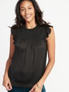 Old Navy Womens Sleeveless Ruffle-trim Swing Top For Women Black Size S