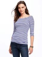 Old Navy Semi Fitted Off Shoulder Top For Women - Navy Stripe