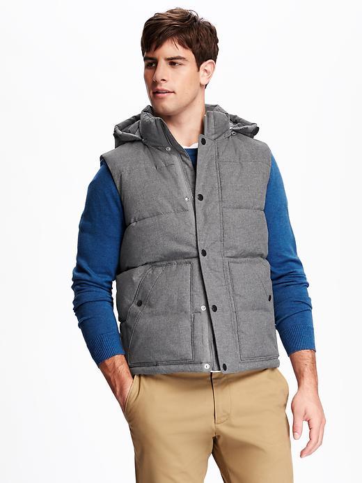 Old Navy Hooded Herringbone Vest For Men - Heather Grey