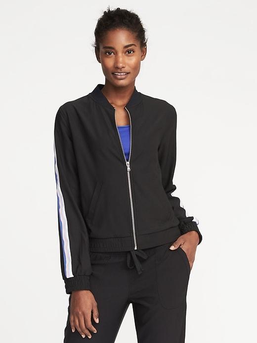 Old Navy Womens Loose-fit Performance Bomber Jacket For Women Black Stripe Top Size Xxl