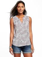 Old Navy Relaxed Tie Front Sleeveless Blouse For Women - White Paisley