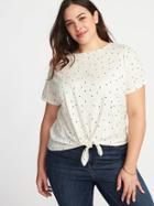 Old Navy Womens Slub-knit Polka-dot Plus-size Tie-hem Top O.n. White Dot Size 2x