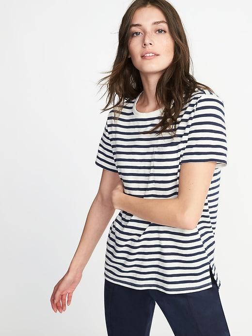 Old Navy Womens Boyfriend Slub-knit Tee For Women Navy Stripe Size L
