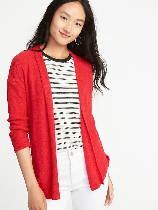 Old Navy Womens Textured-knit Open-front Sweater For Women Cosmic Rouge Size S