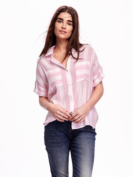 Old Navy Short Sleeve Drop Shoulder Shirt - Lavender Stripe