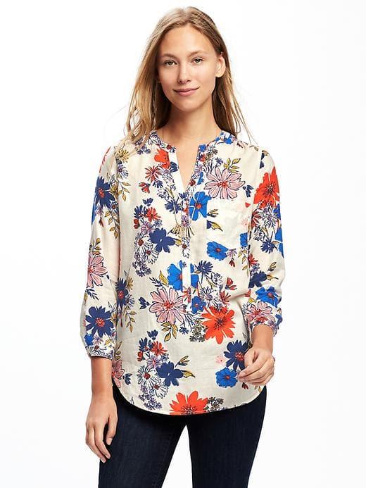 Old Navy Relaxed Printed Lightweight Blouse For Women - White Floral