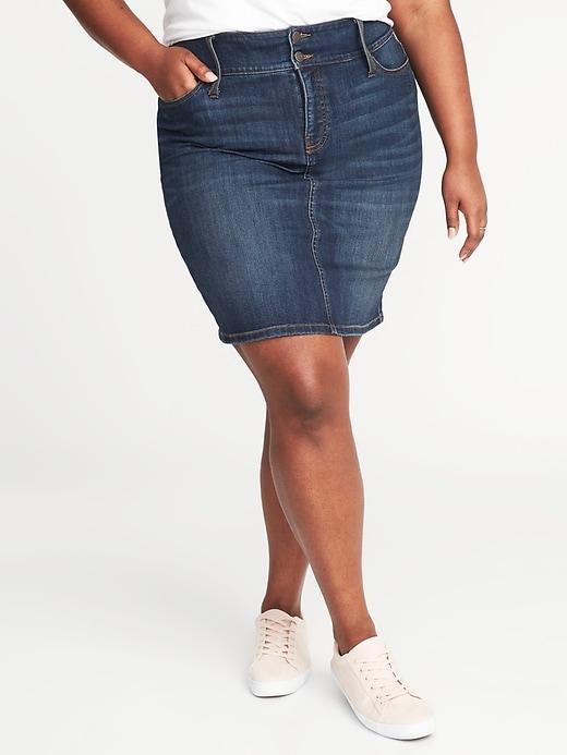 Old Navy Womens Smooth & Slim High-rise Plus-size Denim Pencil Skirt Dark Worn Size 18