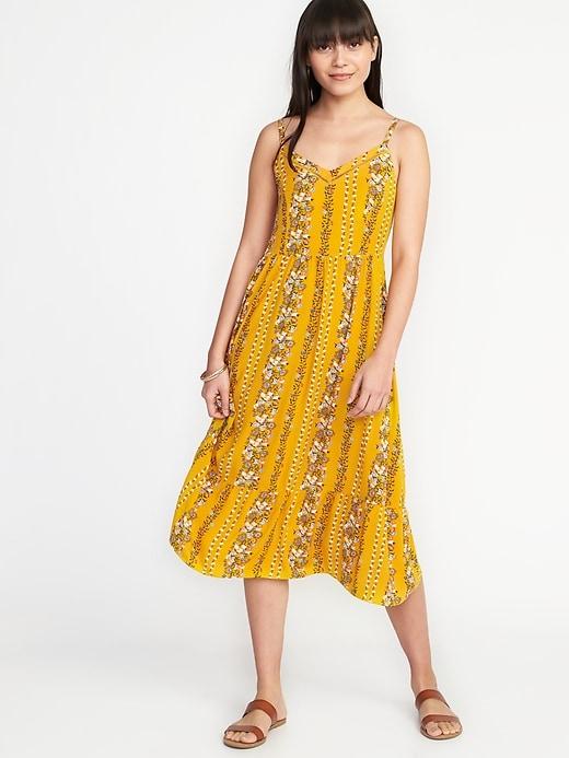 Old Navy Womens Fit & Flare Cami Midi Dress For Women Yellow Floral Size Xl
